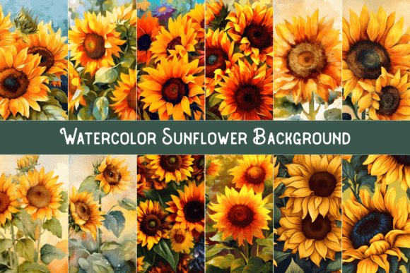 Download Watercolor Sunflower Digital Background - Digital background Collection