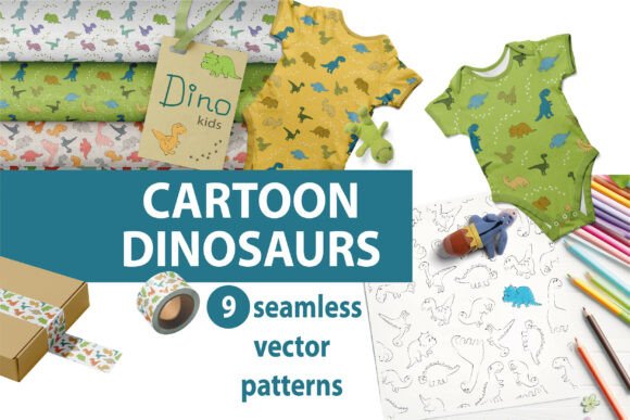 Download Cute DINOSAURS Seamless Vector Patterns - Vector patterns Collection